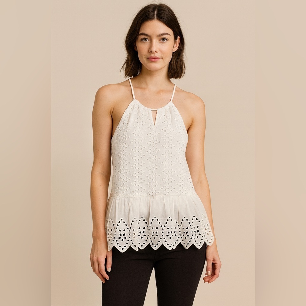 Blue Rain Elegant White Eyelet Cotton Tank Top. Size-Small